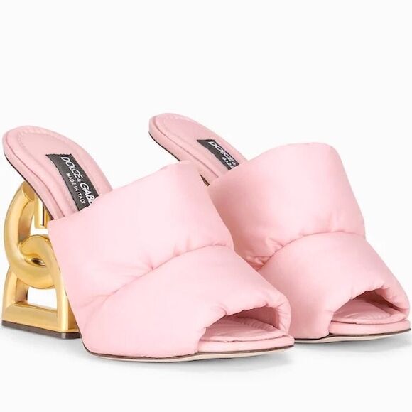Dolce & Gabbana Quilted Interlocking Dg Heel Piumino Slide Sandal Pink 36 - Picture 2 of 6